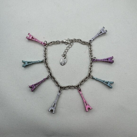 Claire’s Eiffel Tower Charm Bracelet Multicolor Paris Theme Adjustable Jewelry - Picture 8 of 8